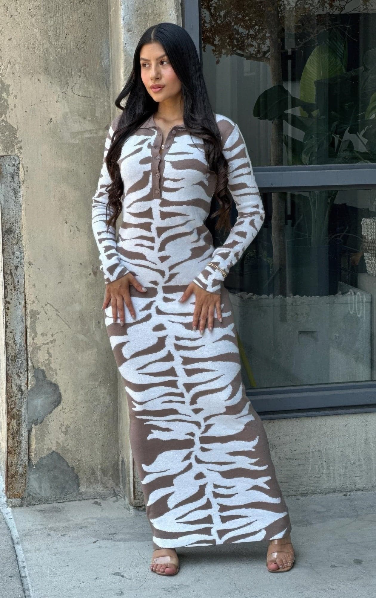 Animal Print Sweater Dress Body Con - S - Thumbnail 3