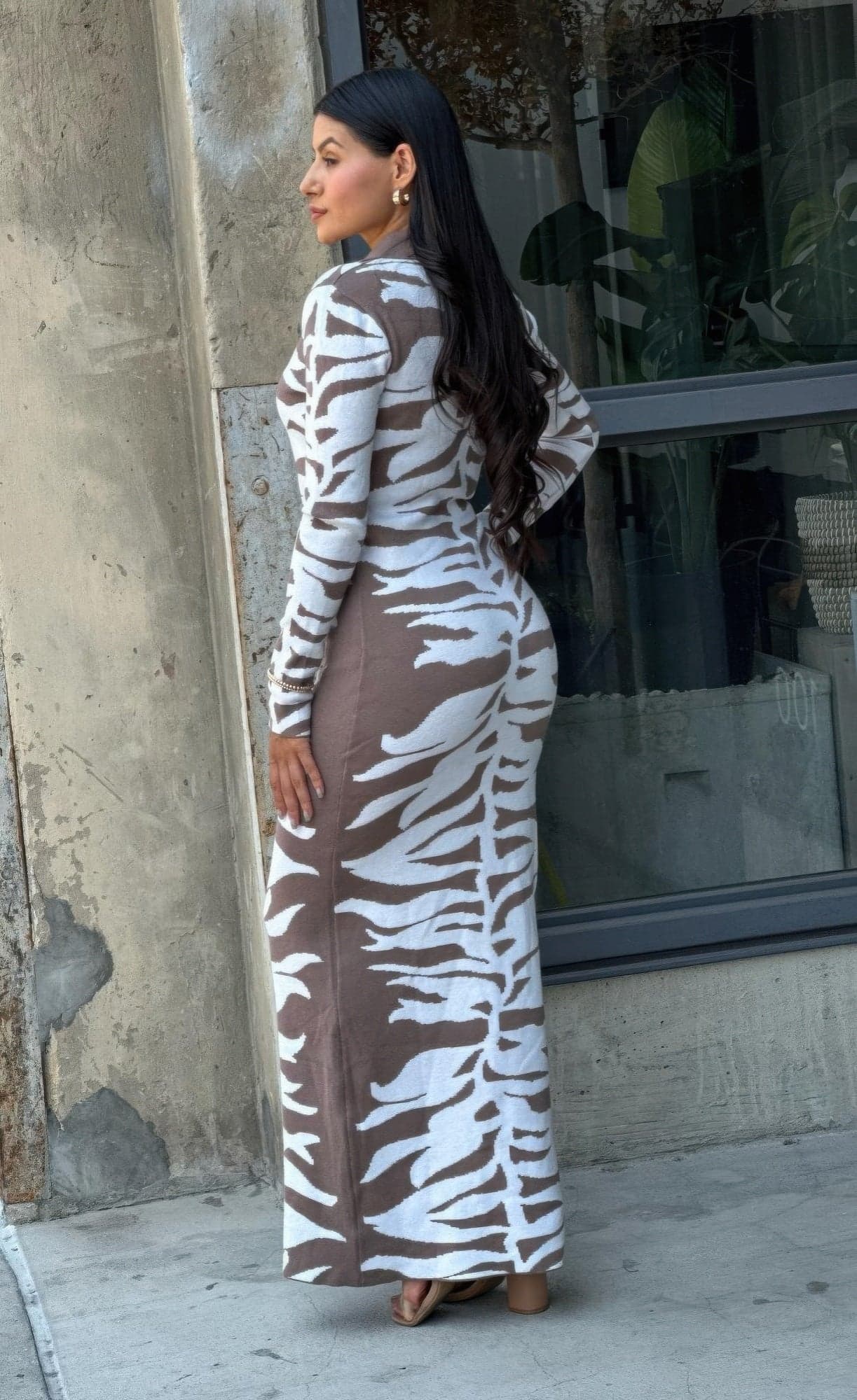 Animal Print Sweater Dress Body Con - S - Thumbnail 7