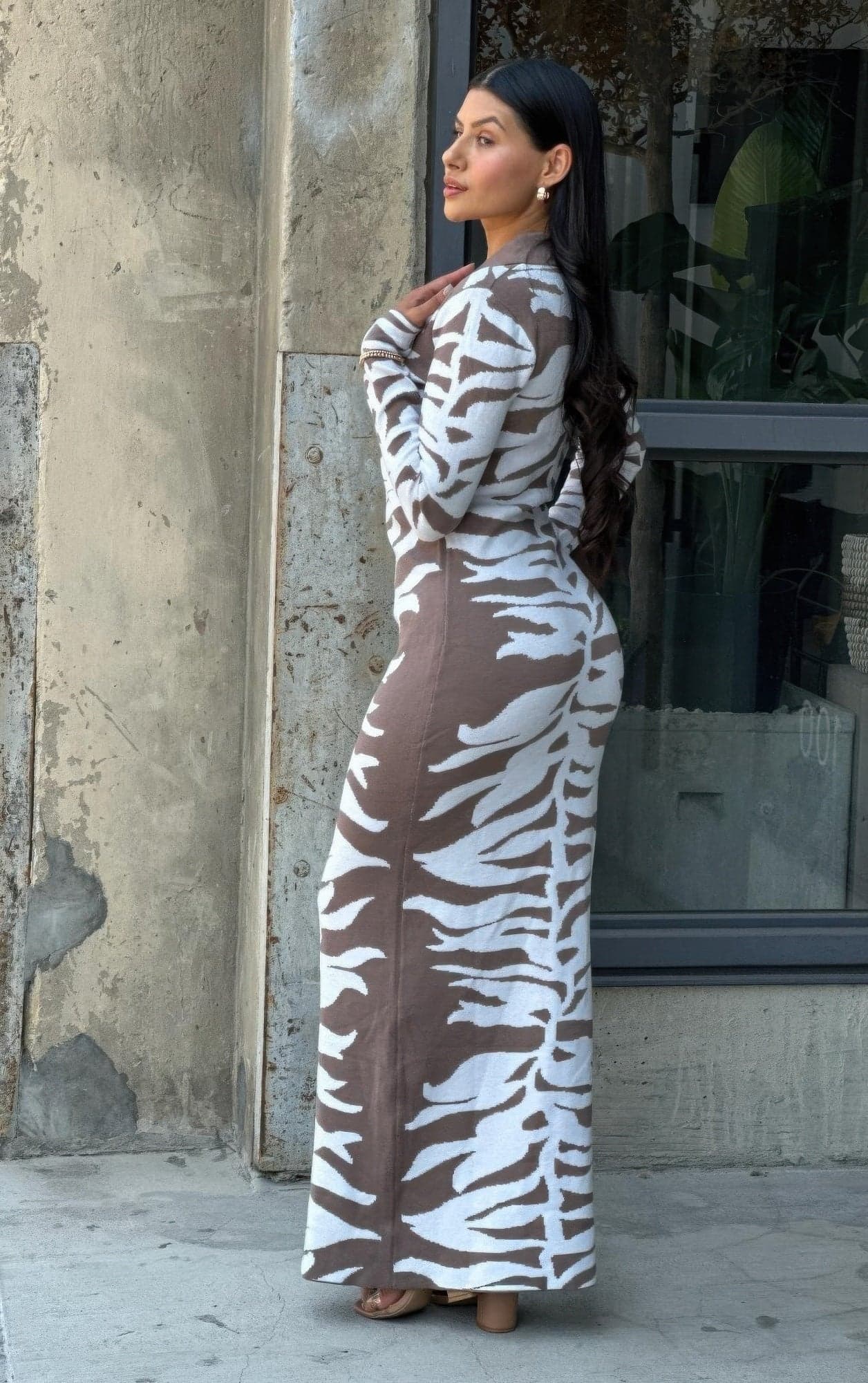 Animal Print Sweater Dress Body Con - S - Thumbnail 6