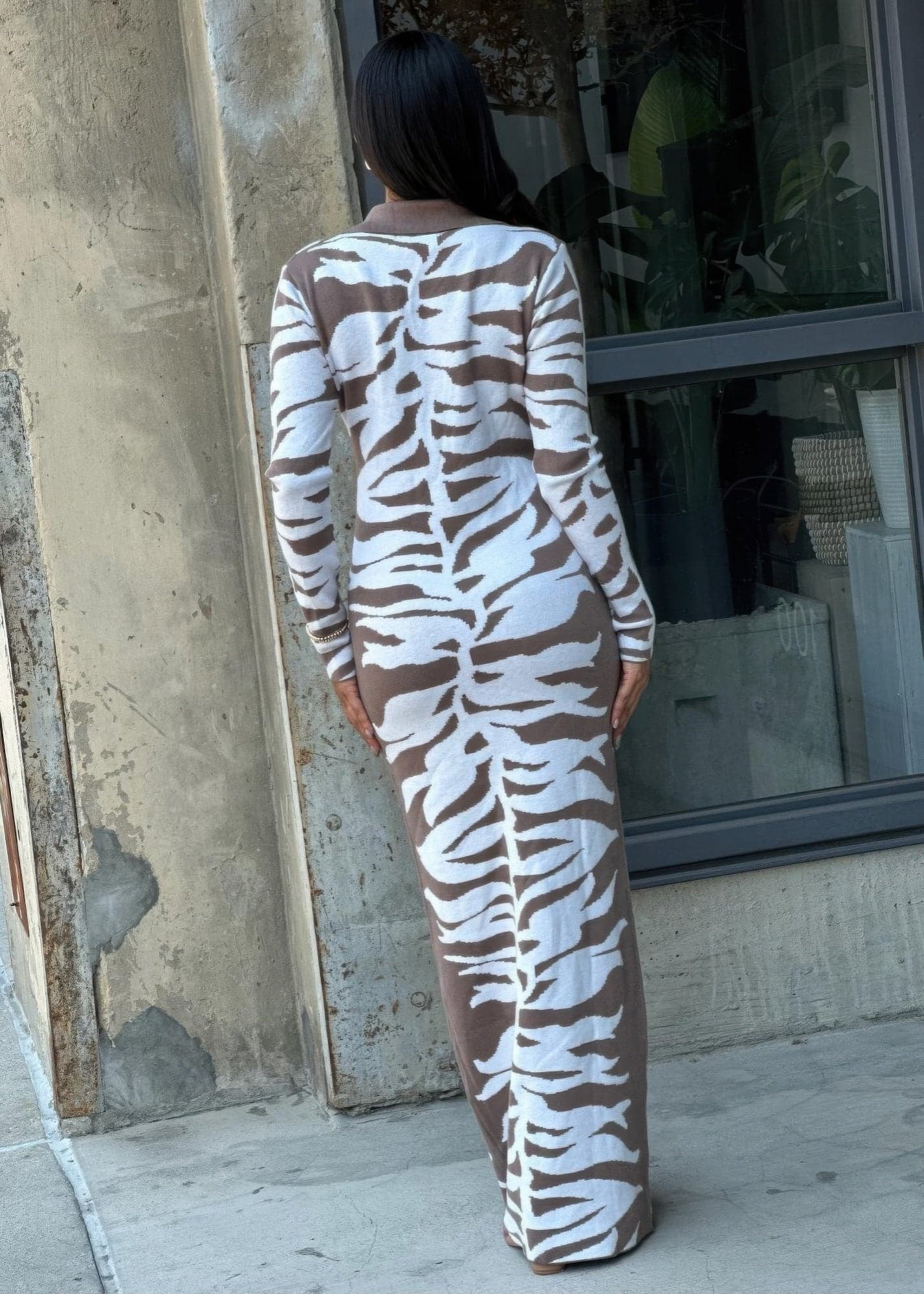 Animal Print Sweater Dress Body Con - S - Thumbnail 9