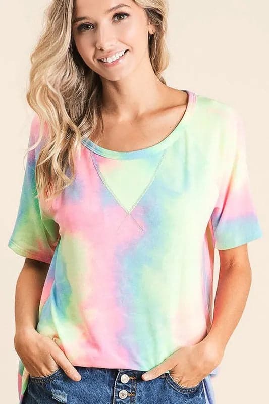 BiBi Tie Dye French Terry Print Top - PASTEL MULTI / L - Thumbnail 7