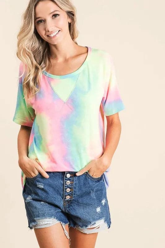 BiBi Tie Dye French Terry Print Top - PASTEL MULTI / L - Thumbnail 12