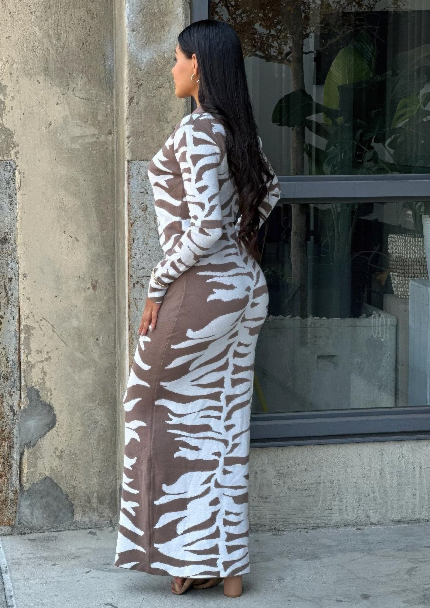 Animal Print Sweater Dress Body Con - S - Thumbnail 8