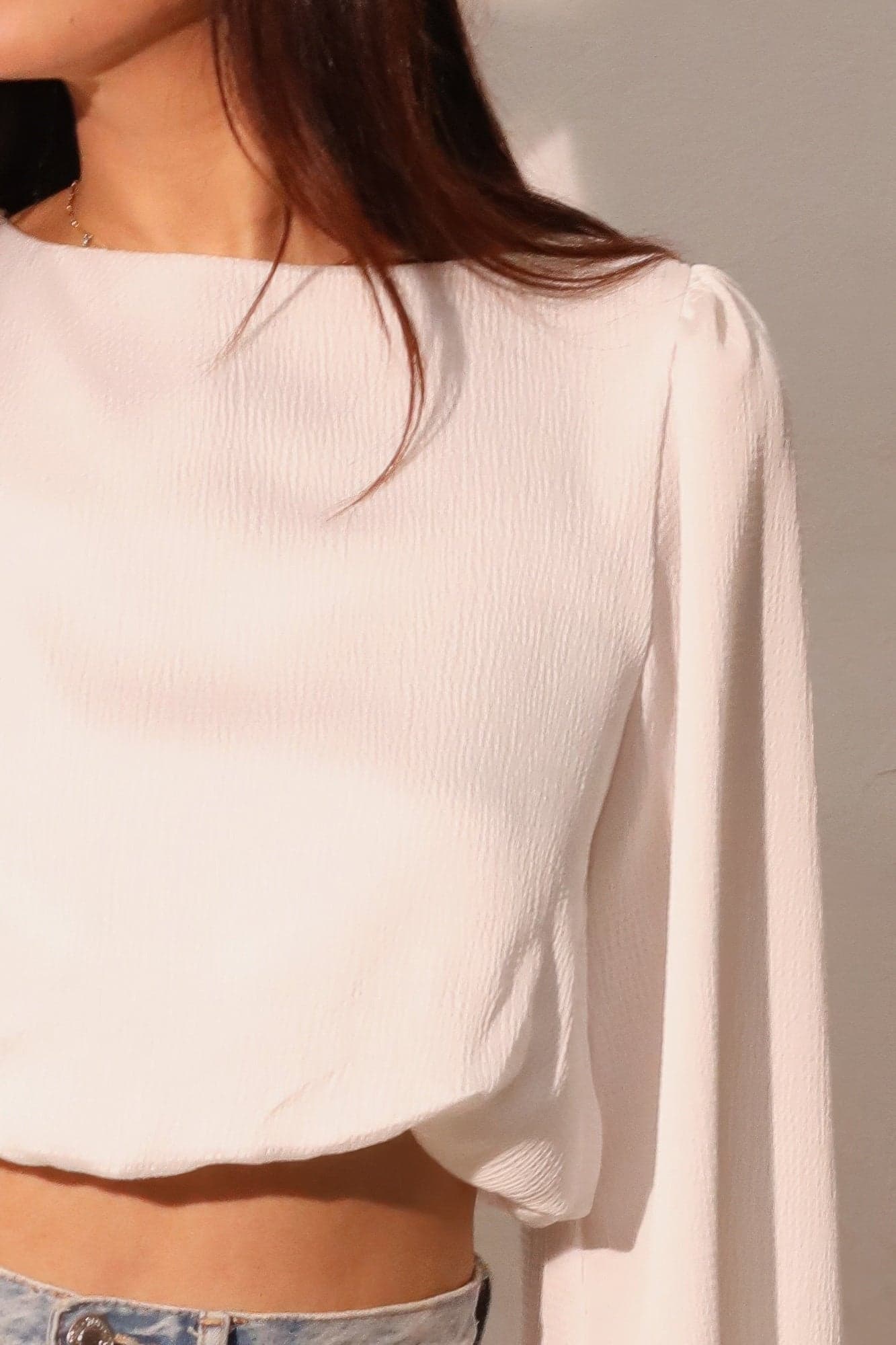Hammered Satin Long Sleeve Crop Top - S - Thumbnail 3
