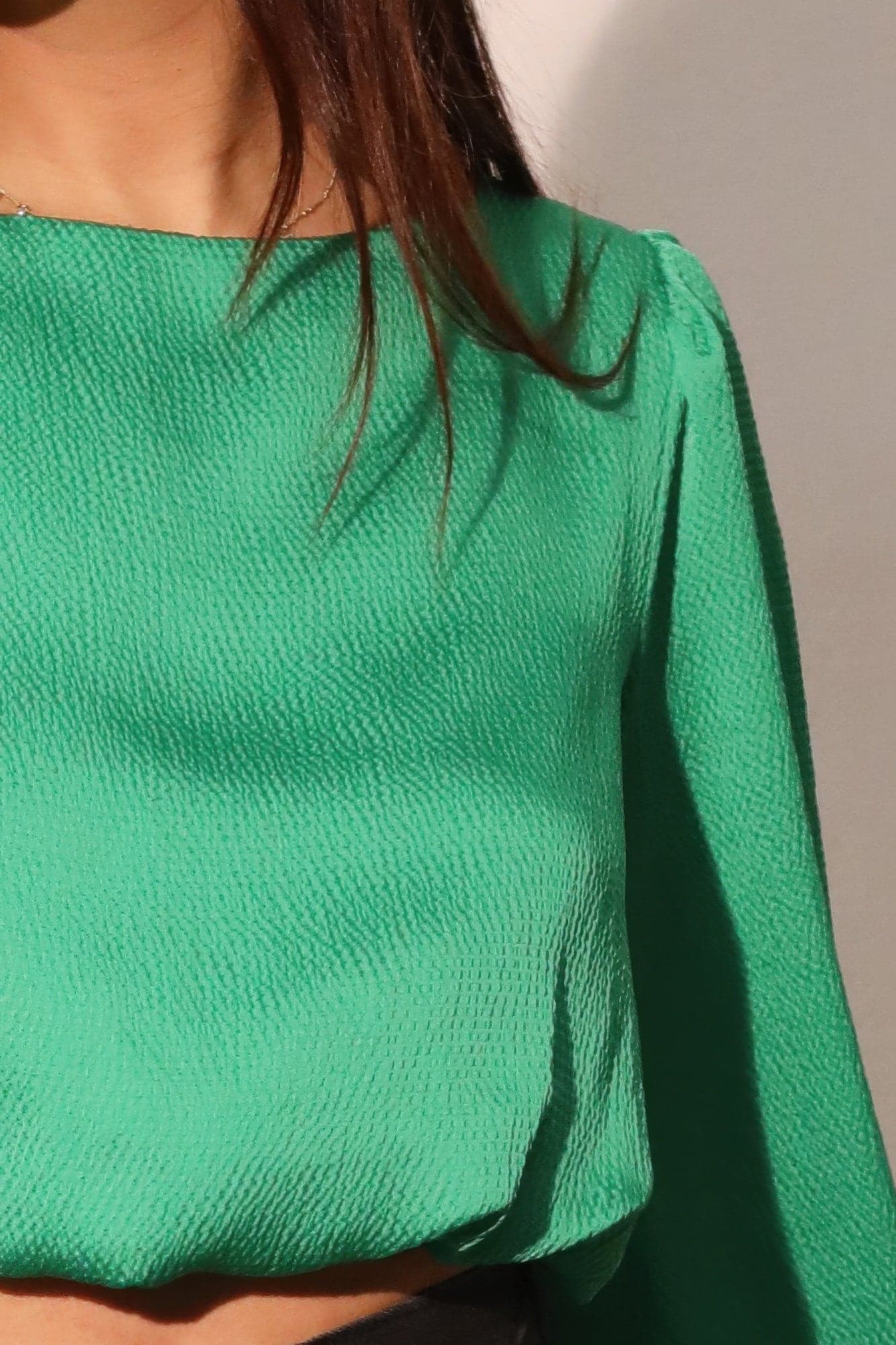 Hammered Satin Long Sleeve Crop Top - L - Thumbnail 4