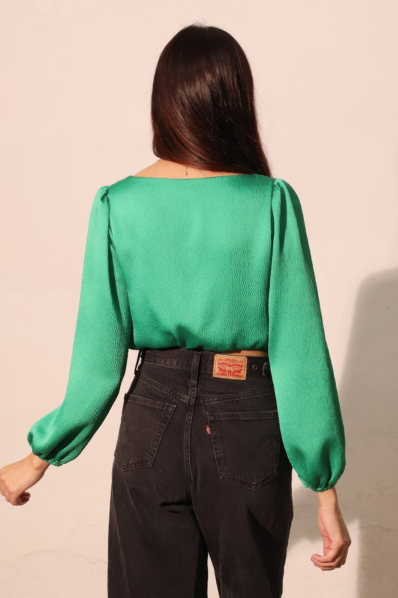 Hammered Satin Long Sleeve Crop Top - L - Thumbnail 5