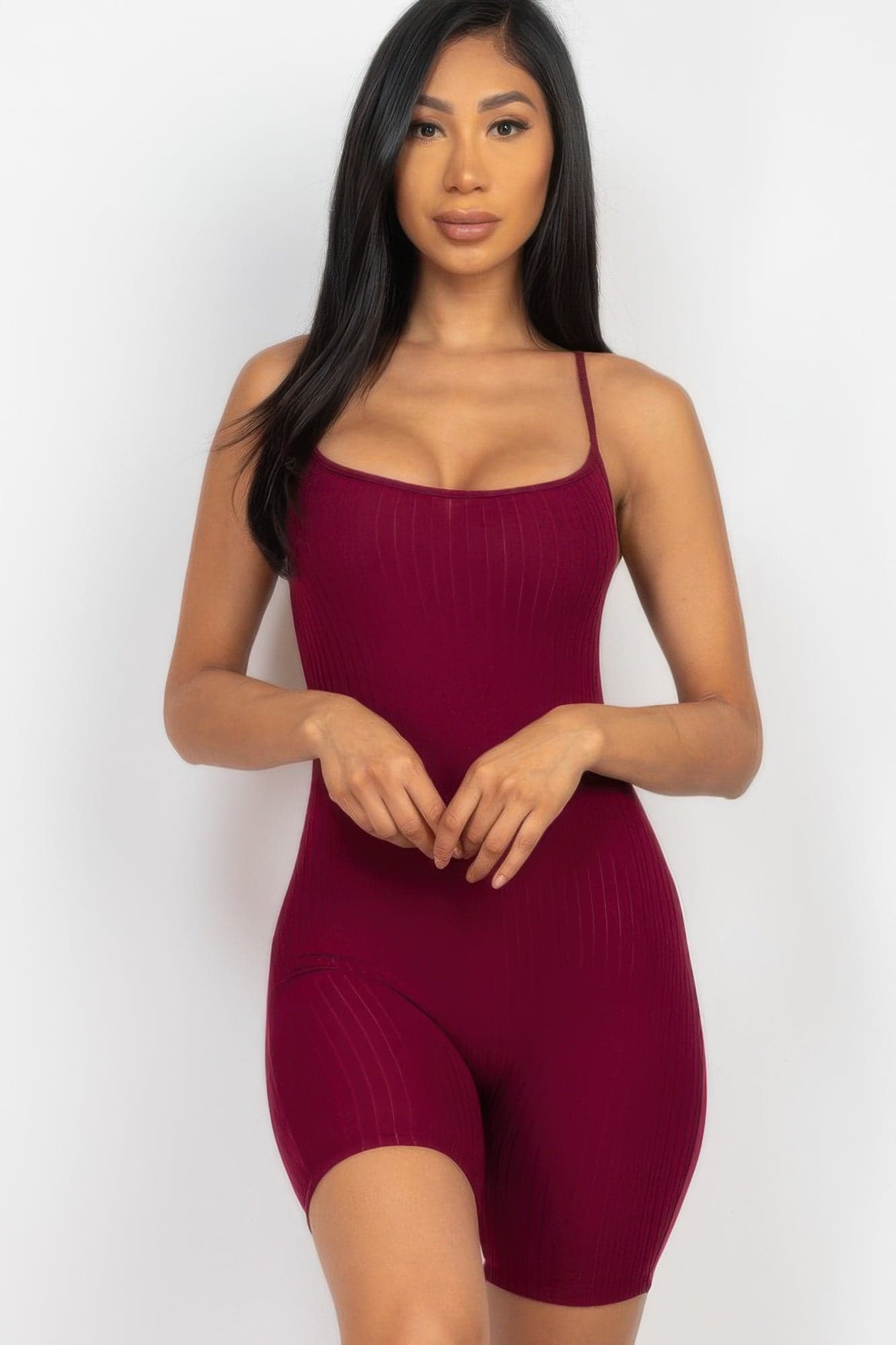Ribbed Bodycon Romper - Fuchsia / S - Thumbnail 2