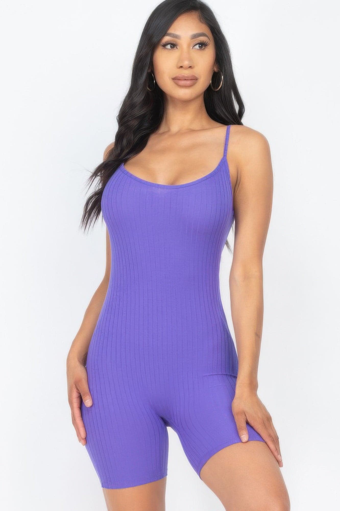 Ribbed Bodycon Romper - Fuchsia / M - Thumbnail 3