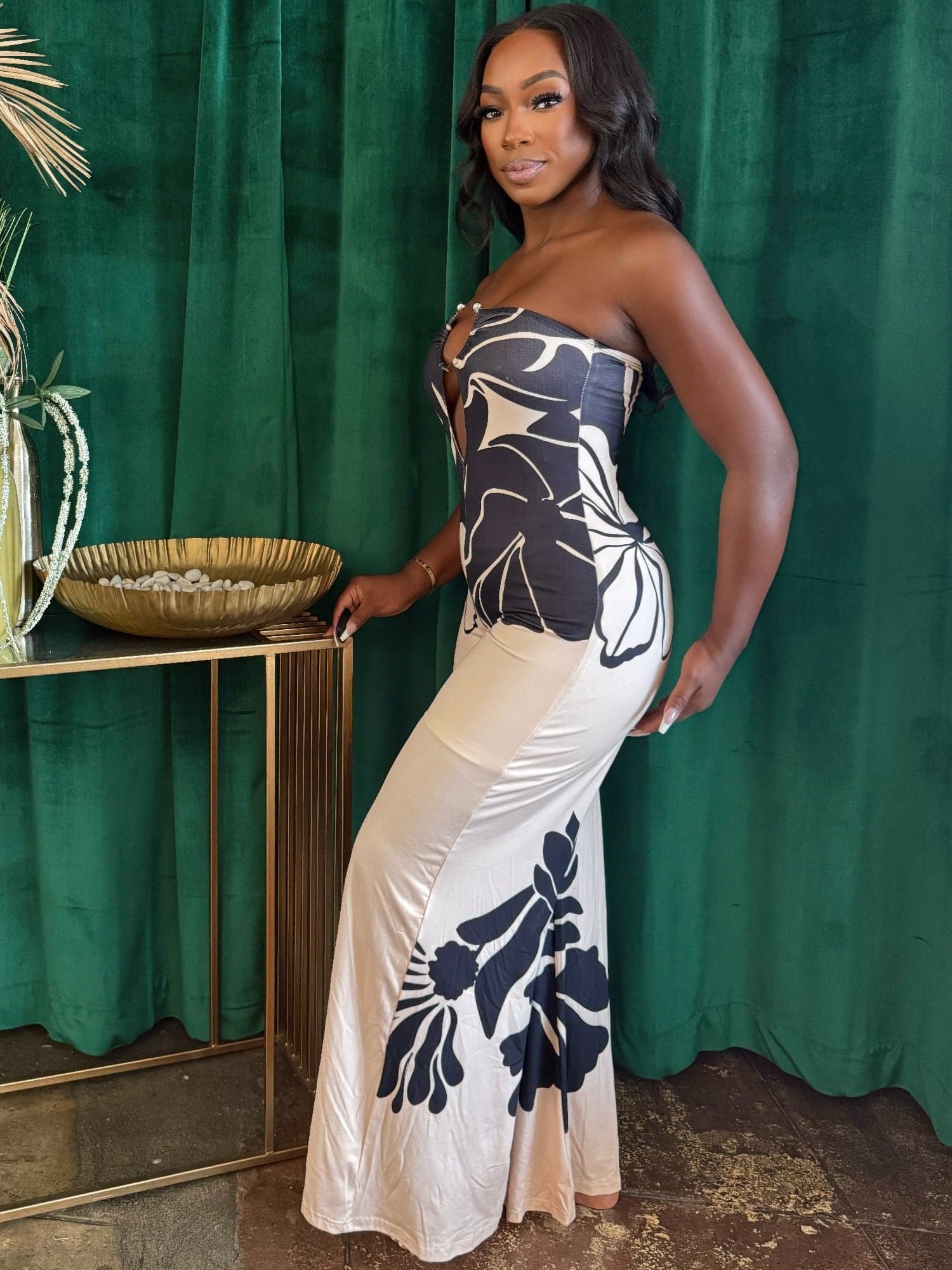 Midnight Bloom Halter Jumpsuit - M - Thumbnail 2