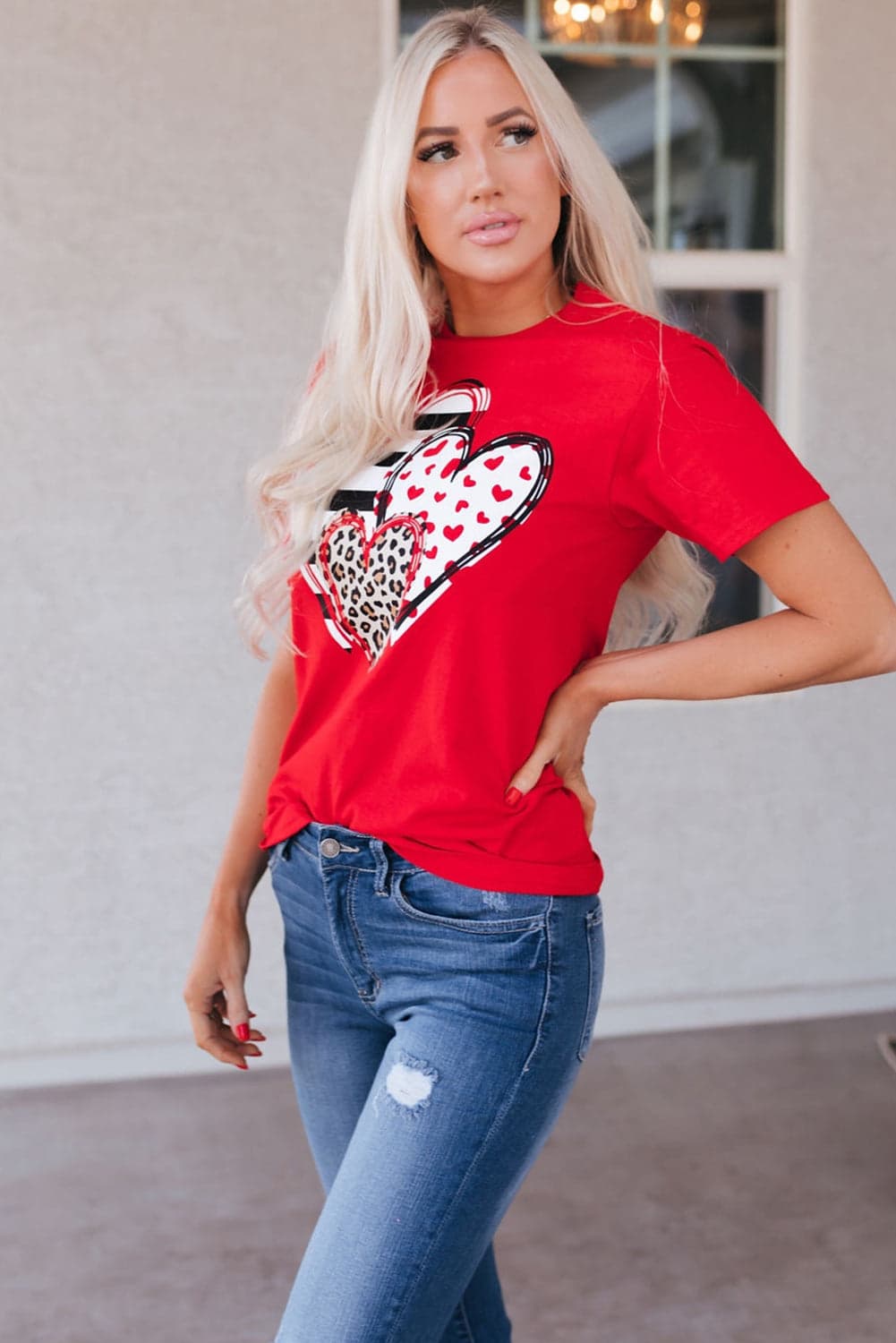 Brynleigh Shaped Print T Shirt - Red-2 / M - 8/10 - Thumbnail 4