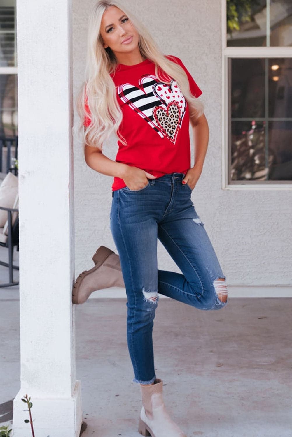 Brynleigh Shaped Print T Shirt - Red-2 / M - 8/10 - Thumbnail 6