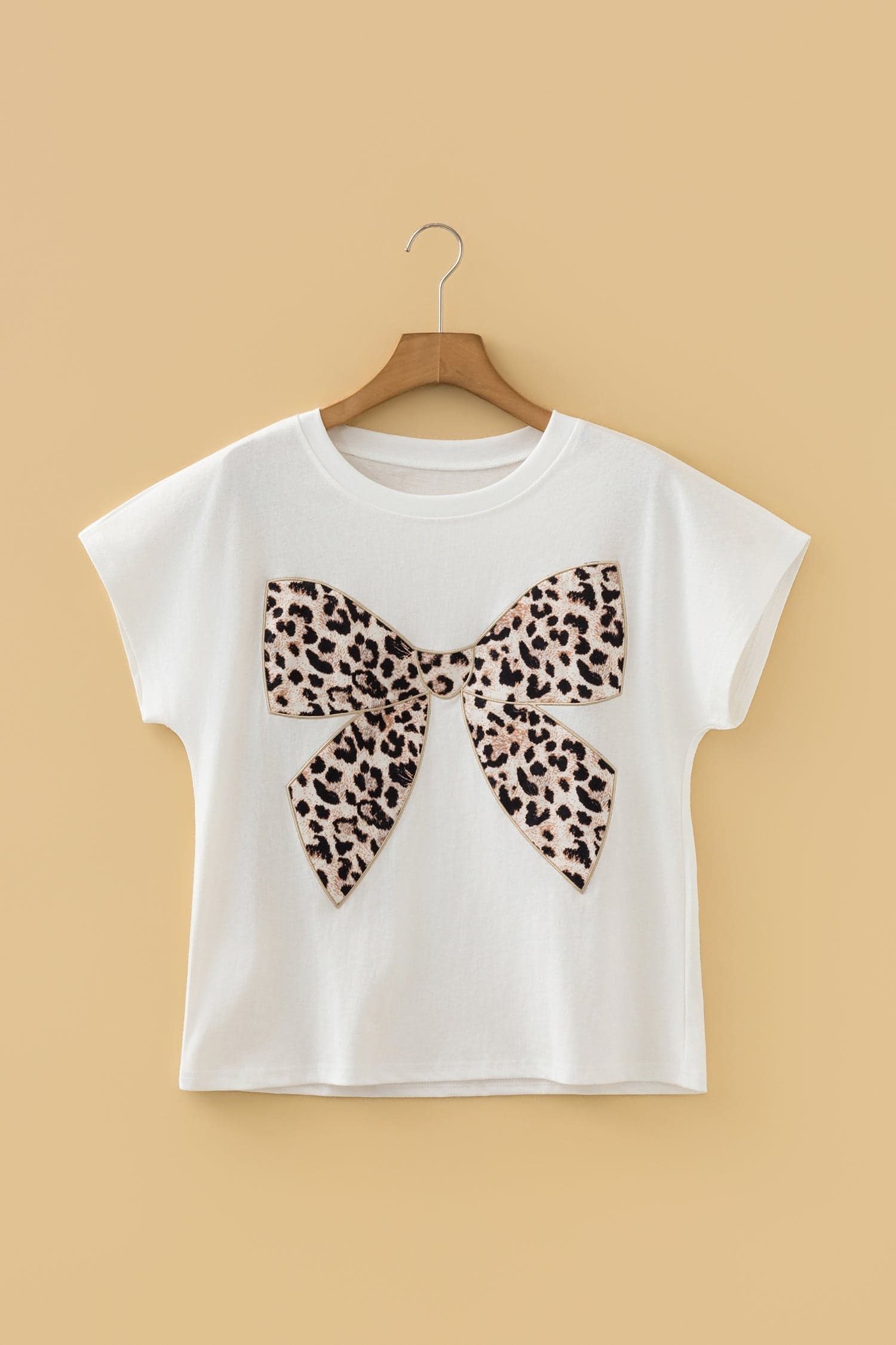 Leopard Bow Embroidered Short Sleeve T-Shirt - White / L - Thumbnail 6