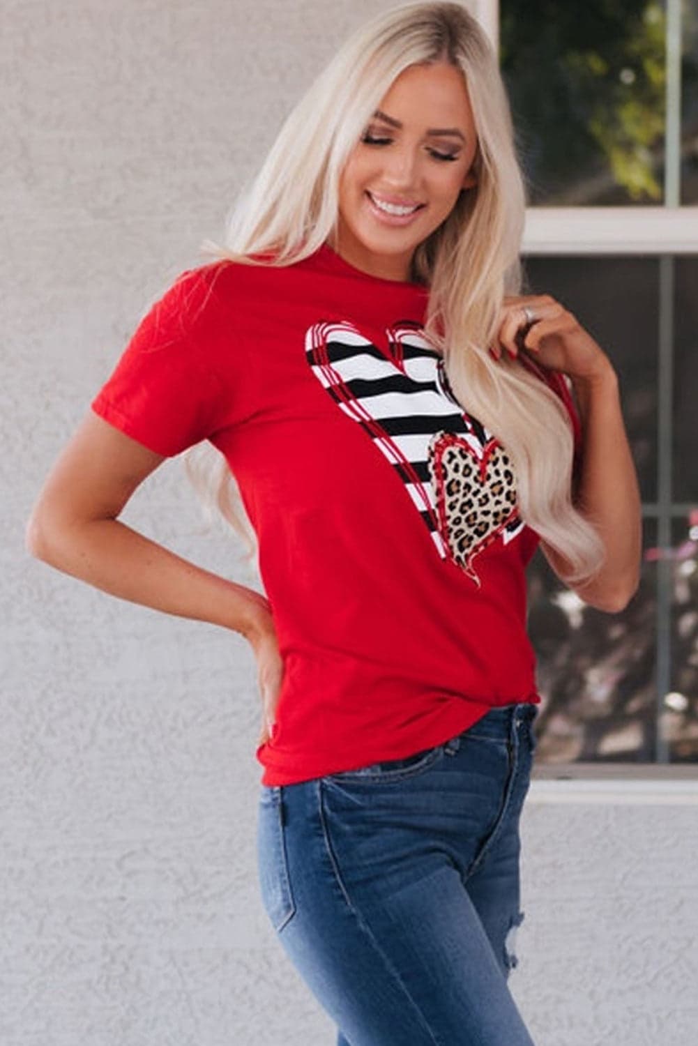 Brynleigh Shaped Print T Shirt - Red-2 / XL - 16/18 - Thumbnail 3