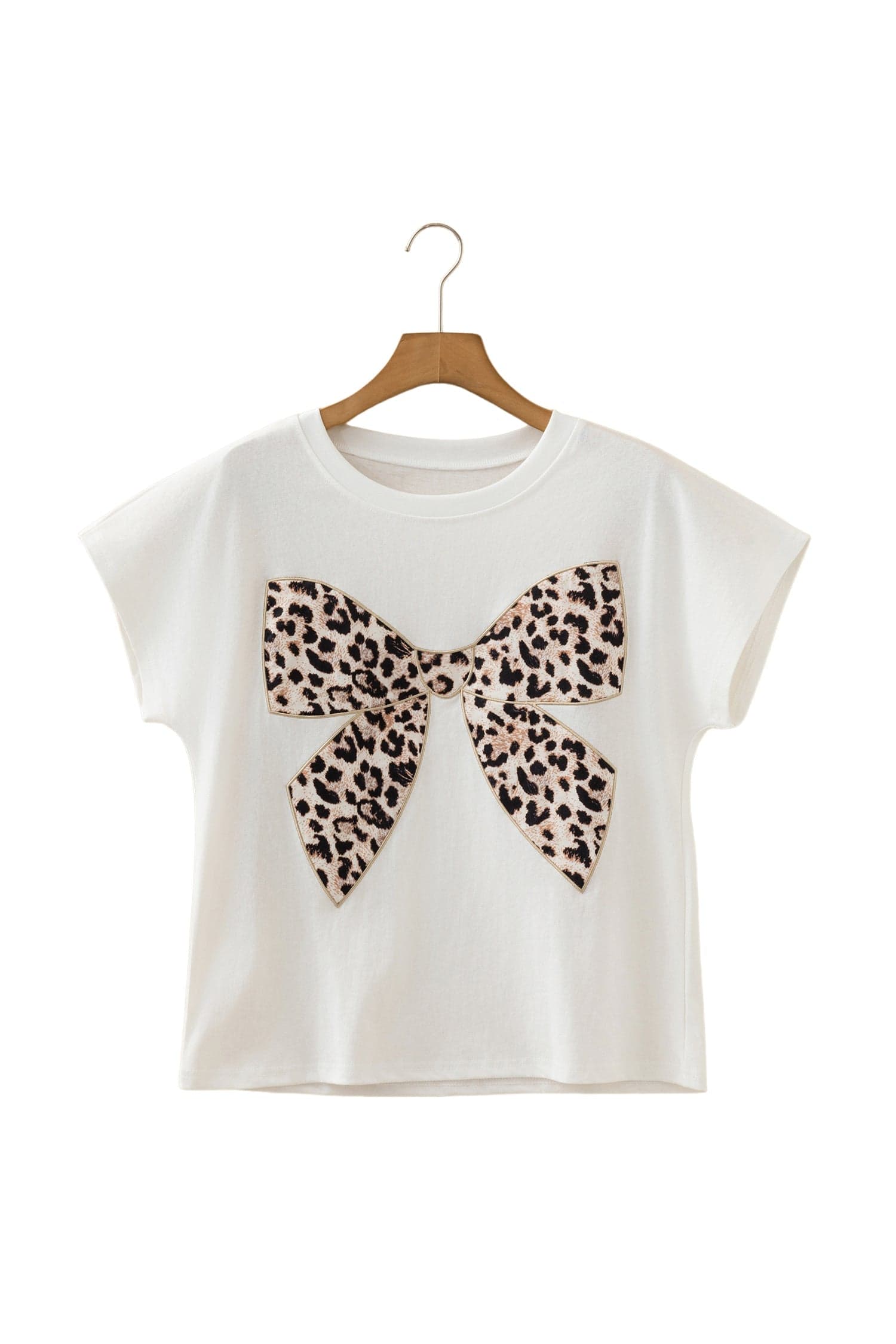 Leopard Bow Embroidered Short Sleeve T-Shirt - Pink / XL - Thumbnail 13