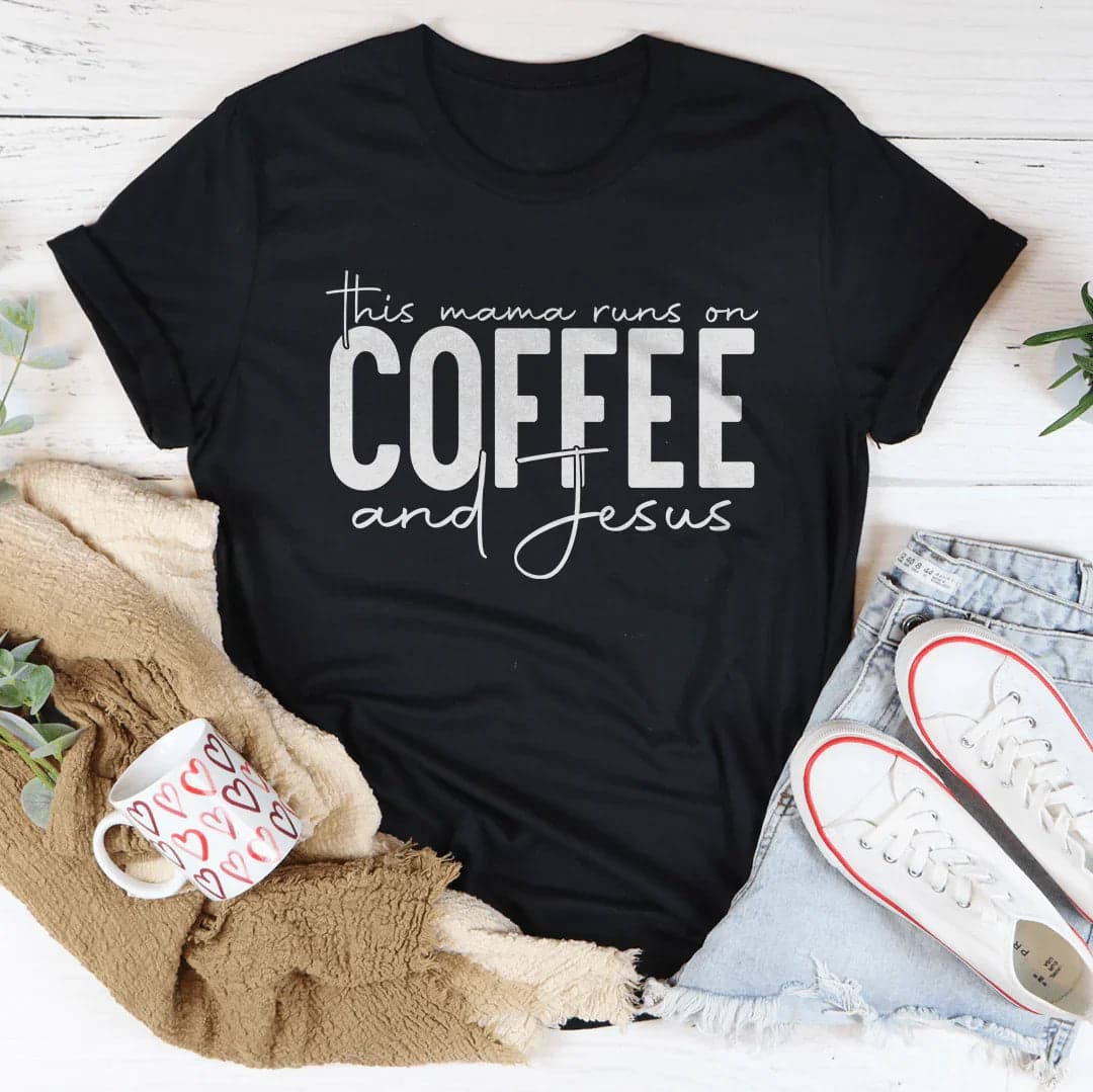 This Mama Runs On Coffee And Jesus Tee - Athletic Heather / 3XL - Thumbnail 2