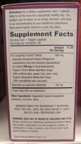Reserveage Beauty trans-Resveratrol - 250 mg - 60 Veggie Caps - EXP 04/26 - NEW - Thumbnail 2