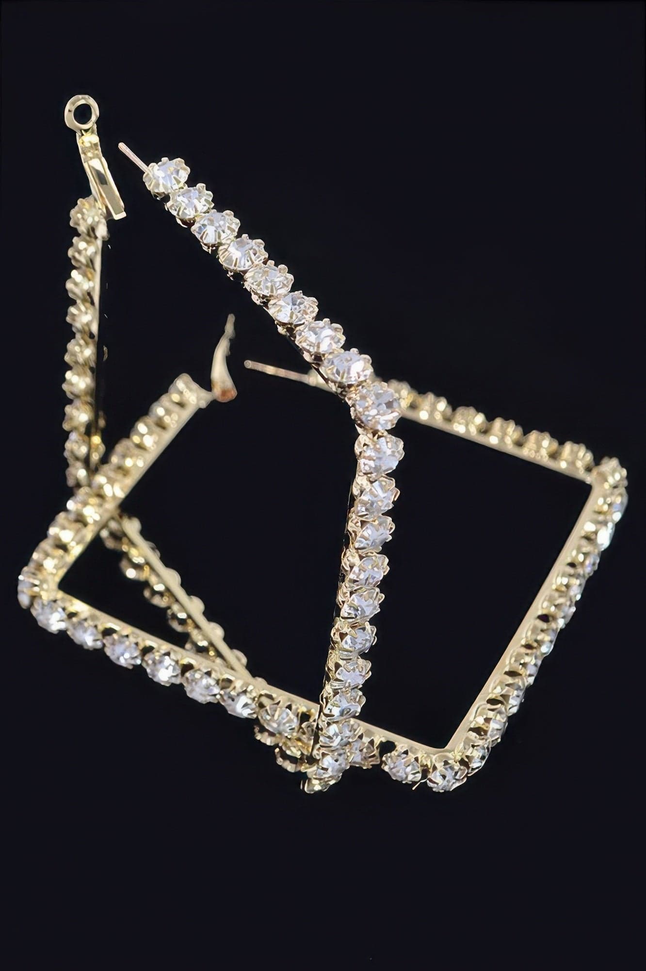 Rhinestone Square Hoop Earrings - Silver - Thumbnail 5
