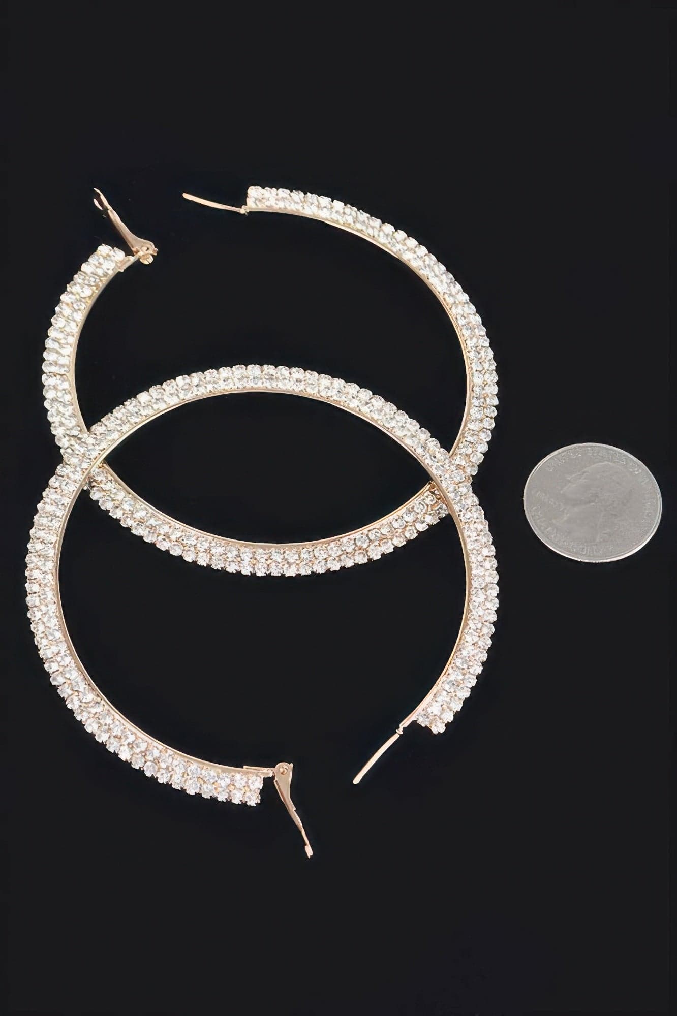 Rhinestone Hoop Earring - Gold Clear - Thumbnail 2