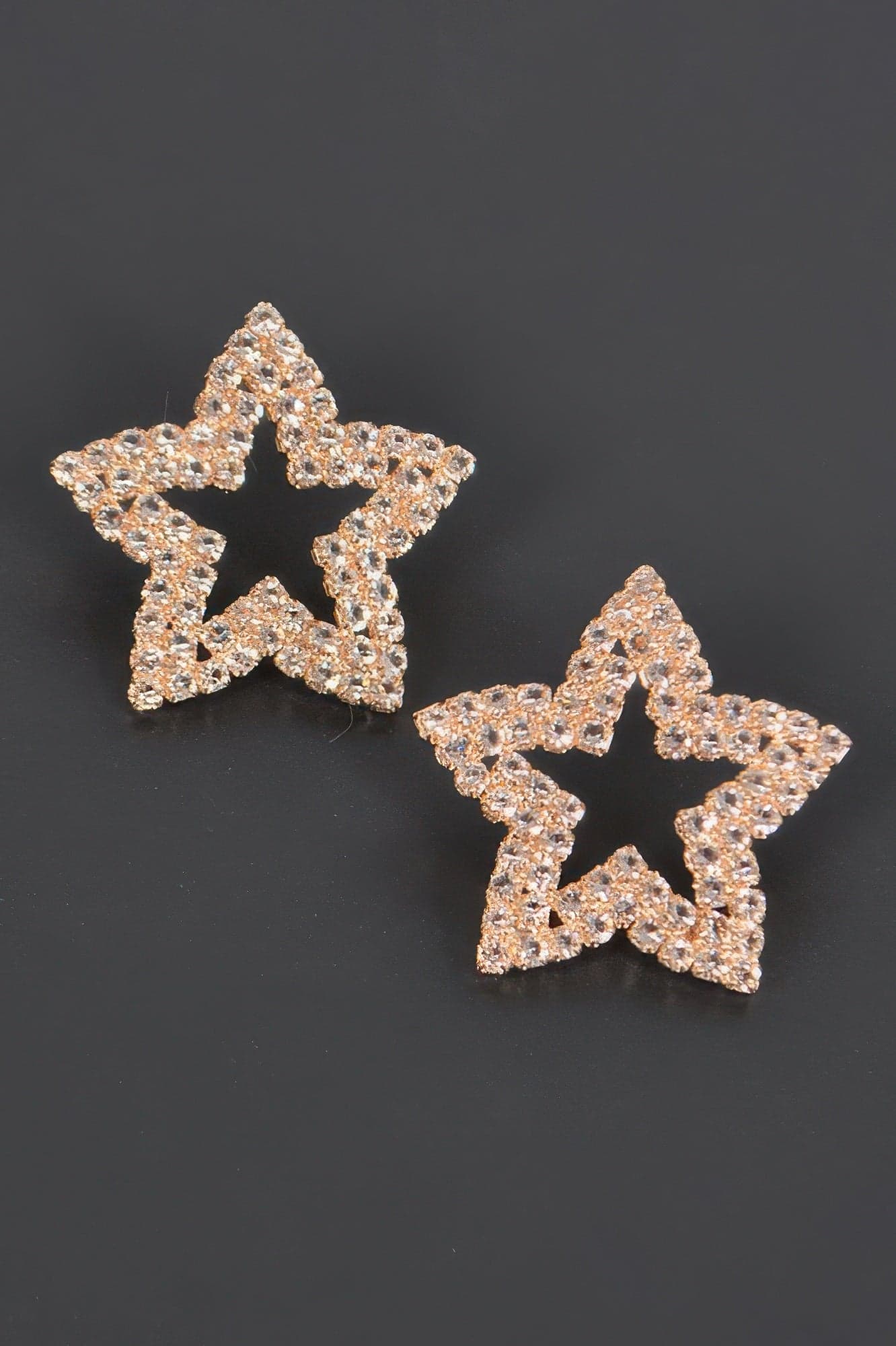 Star Shape Rhinestone Stud Earrings - Gold - Thumbnail 3