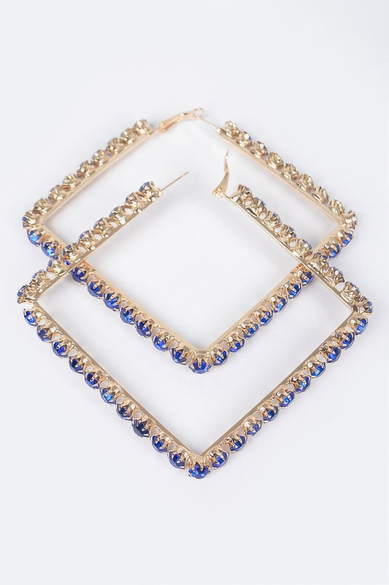 Rhinestone Square Hoop Earrings - Cobalt