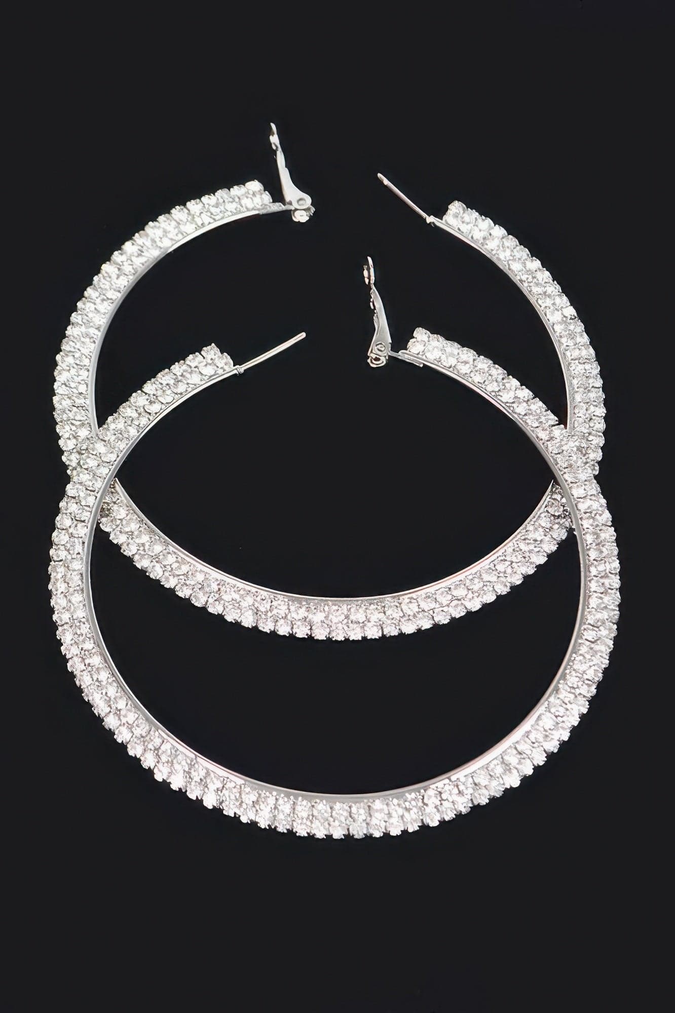Rhinestone Hoop Earring - Gold Clear - Thumbnail 3