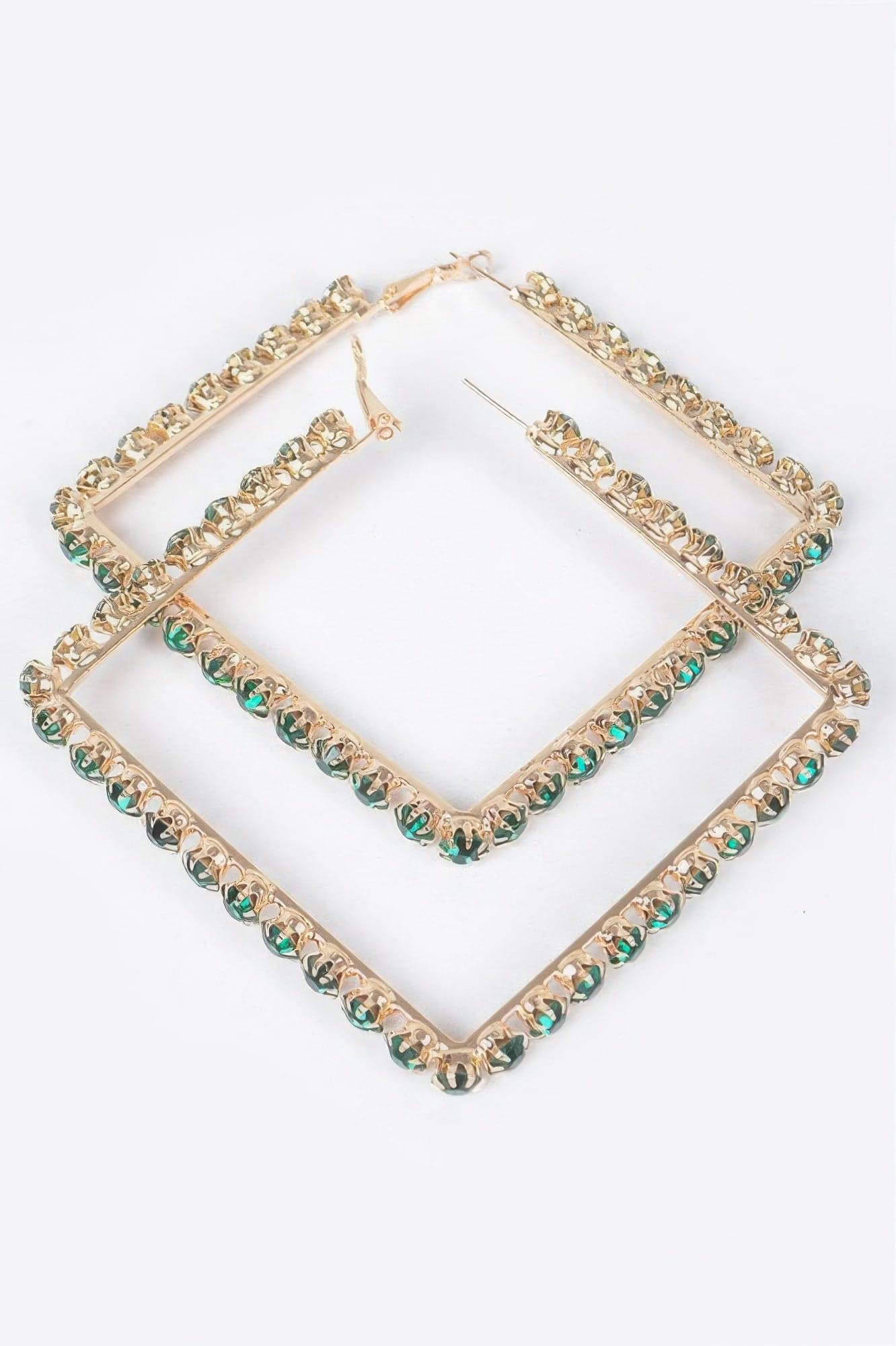Rhinestone Square Hoop Earrings - Fuschia - Thumbnail 6