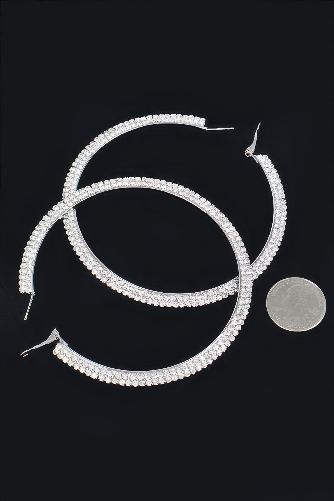 Rhinstone Hoop Earring - Silver Clear - Thumbnail 2