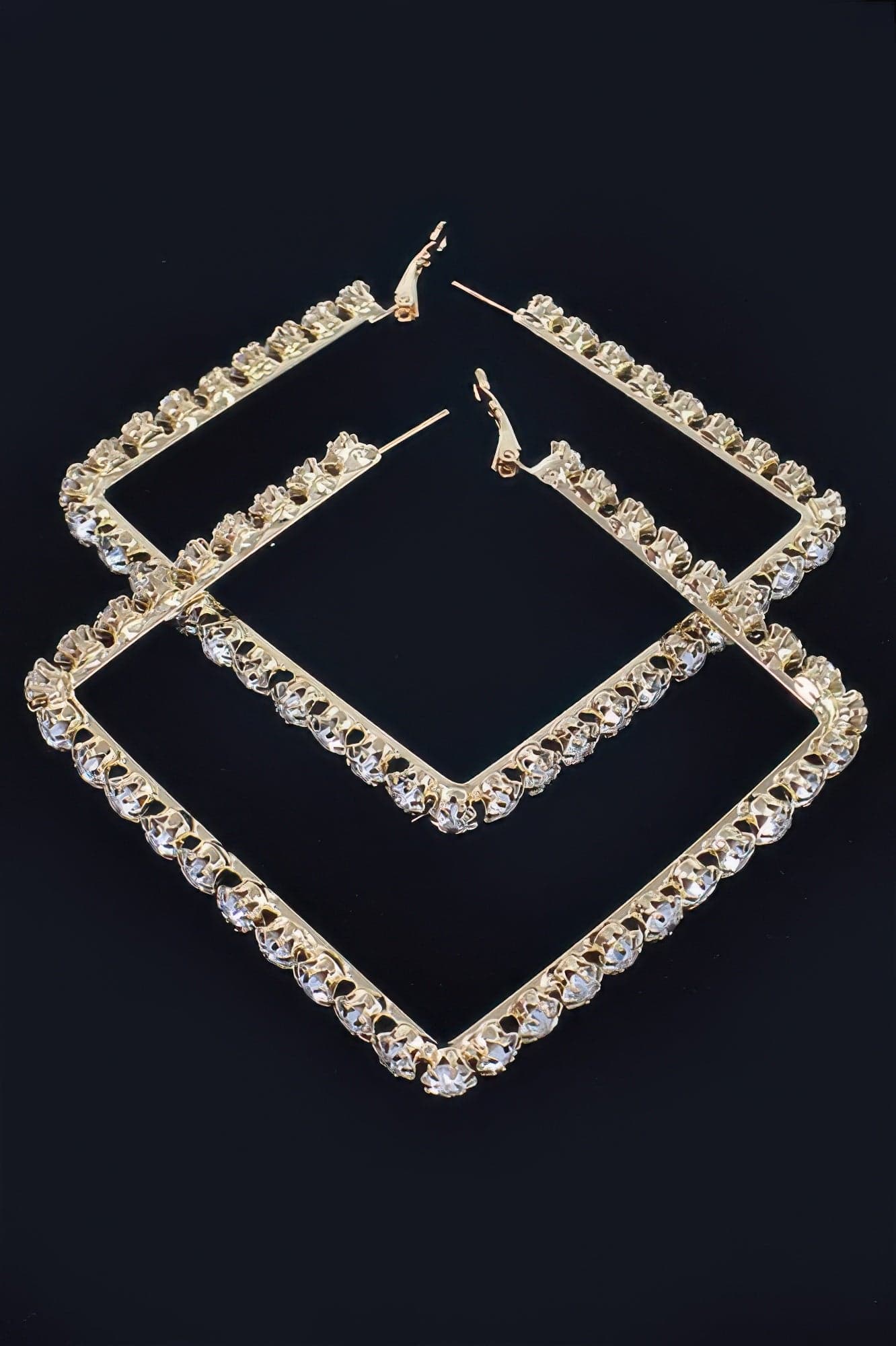 Rhinestone Square Hoop Earrings - Fuschia - Thumbnail 3