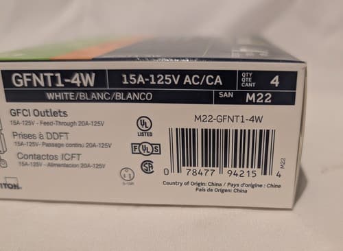 Leviton M22GFNT1-4W 15A 125V GFCI Duplex Wall Outlet (4-Pack) White - NEW - Thumbnail 3