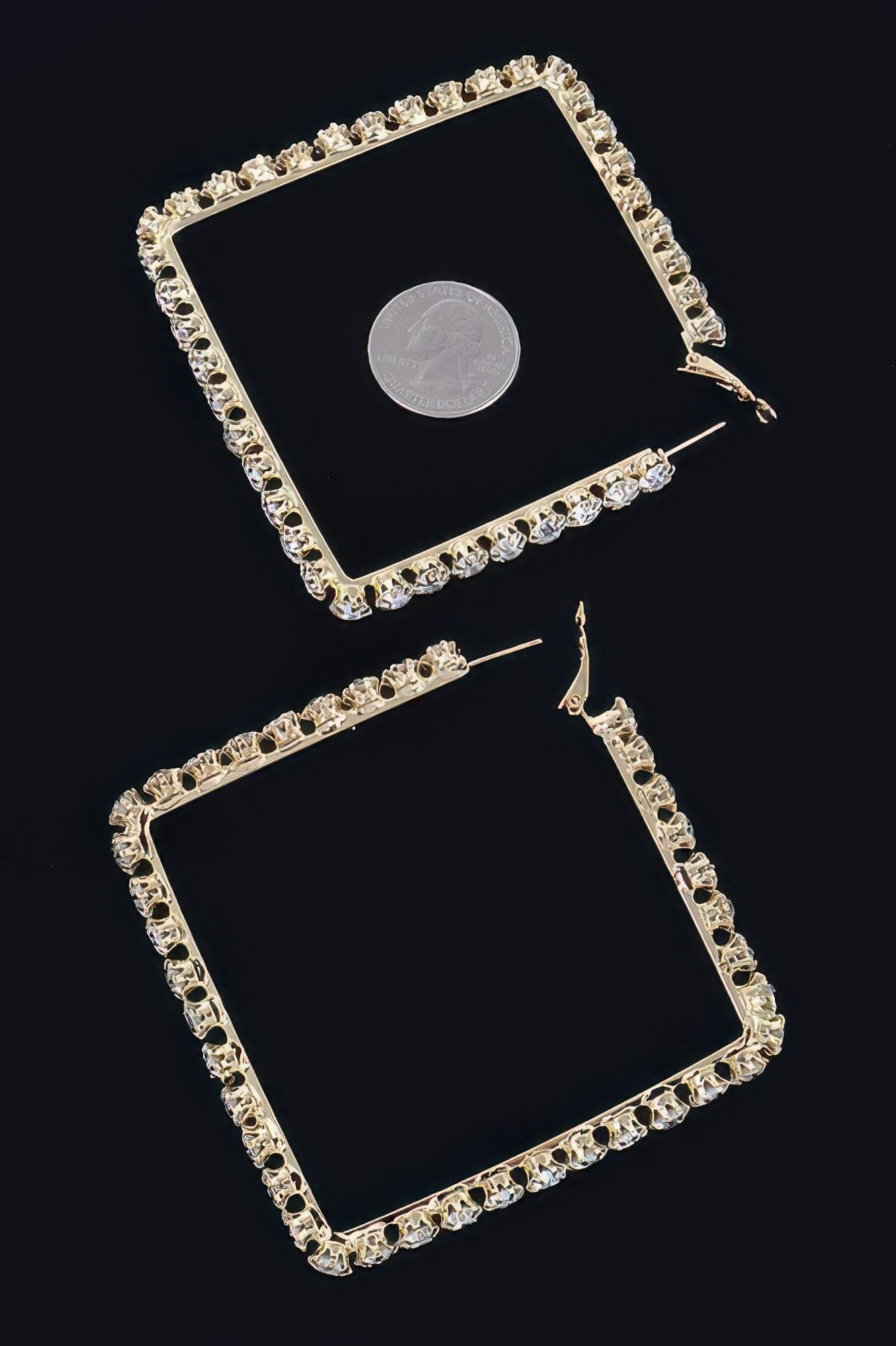 Rhinestone Square Hoop Earrings - Silver - Thumbnail 4