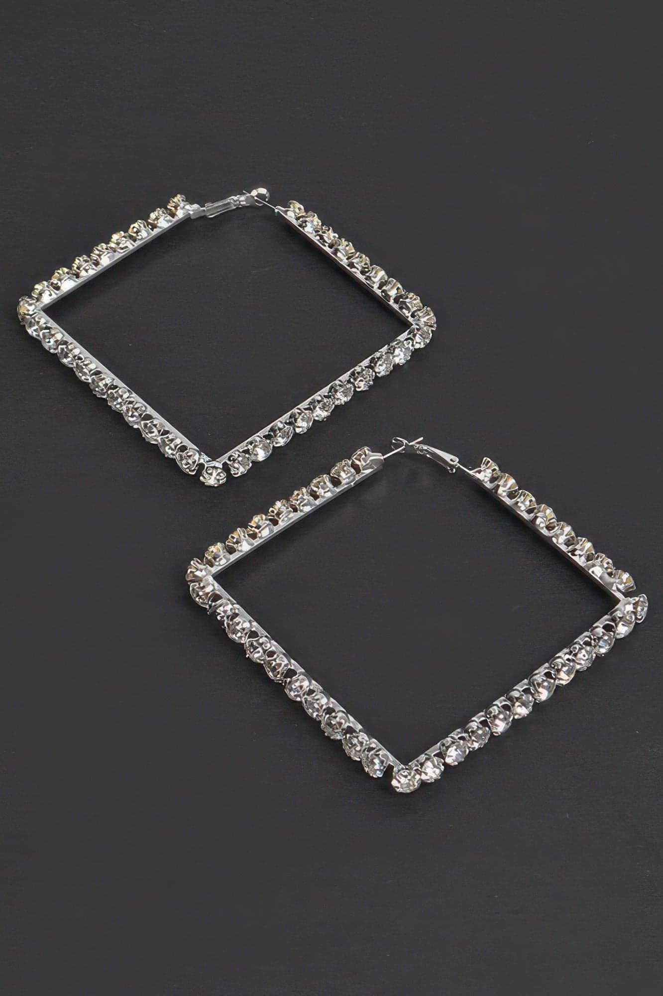 Rhinestone Square Hoop Earrings - Red - Thumbnail 9
