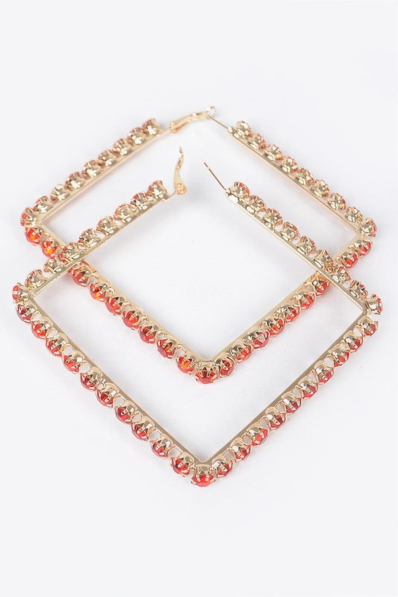 Rhinestone Square Hoop Earrings - Cobalt - Thumbnail 7