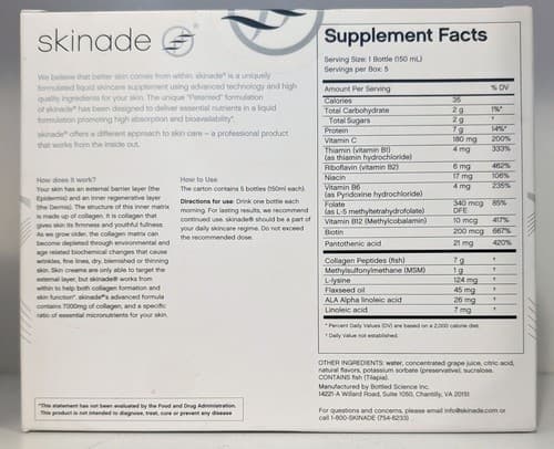 Skinade Liquid Skincare Dietary Supplement - 5 x 5oz Bottles (150mL each) - NEW - Thumbnail 2