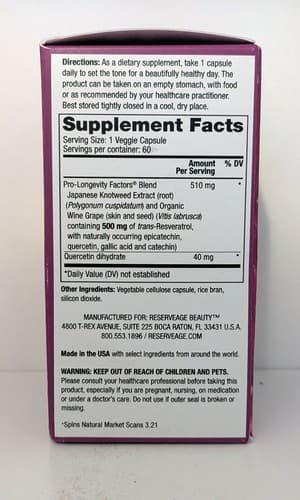 Reserveage Beauty Resveratrol - 500 mg - 60 Veggie Caps - EXP 9/28 - NEW - Thumbnail 2