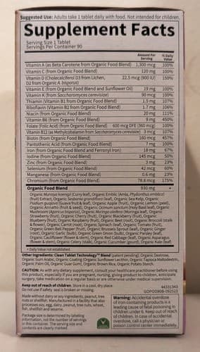Garden of Life Organics Prenatal Once Daily - 90 Count Tablets - EXP 07/28 - NEW - Thumbnail 2