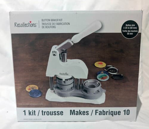 Recollections Button Maker Machine Kit, DIY Pin-Back Press with Supplies - NEW