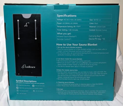 LuxRenew Pro Infrared Sauna Blanket For Home Detox & Relaxation Black - NEW - Thumbnail 2