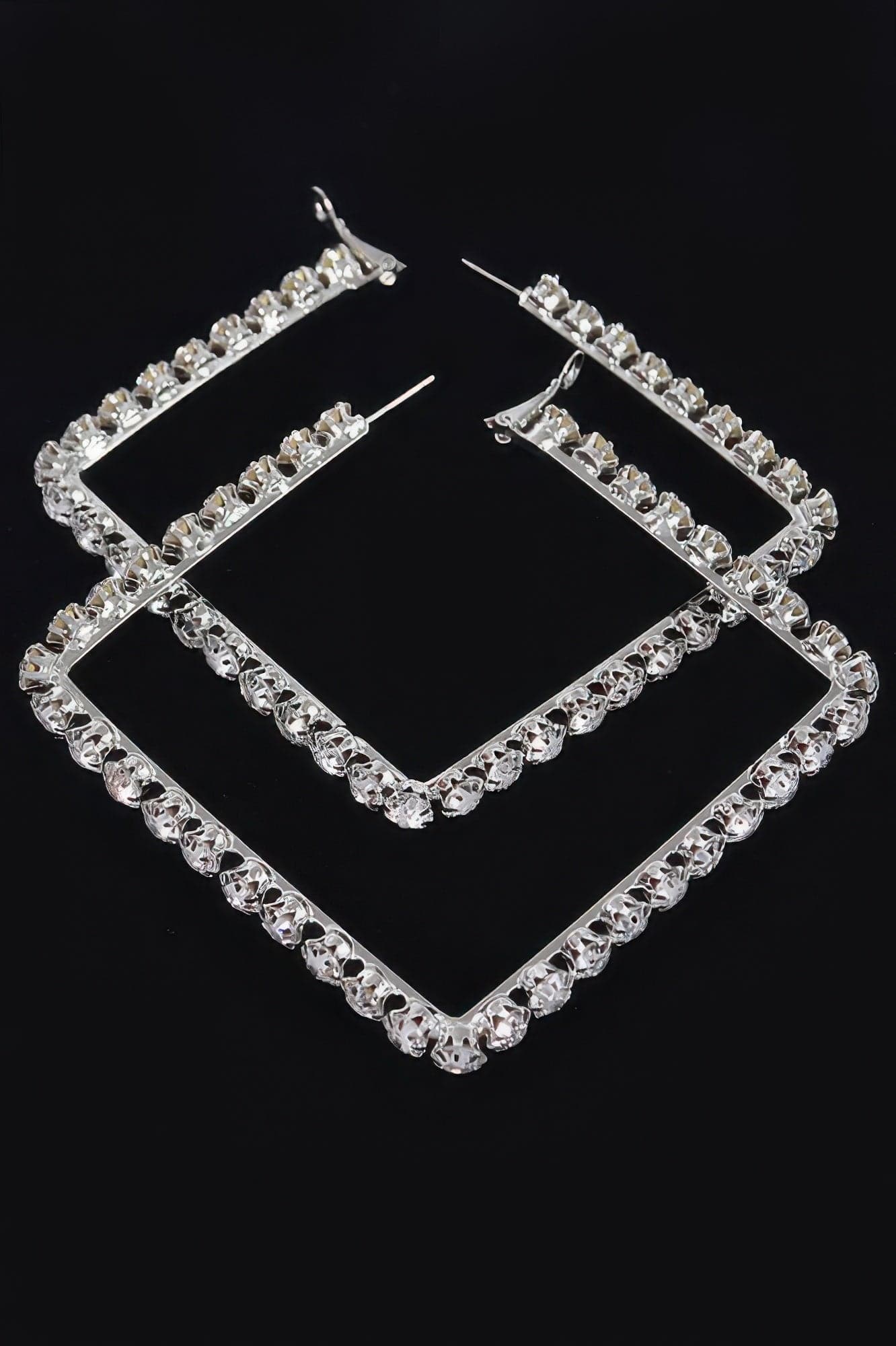 Rhinestone Square Hoop Earrings - Green - Thumbnail 8