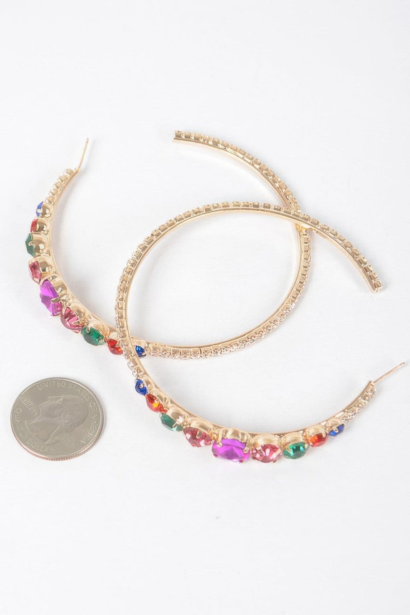Rhinestone Hoop Earring - Multicolor - Thumbnail 5