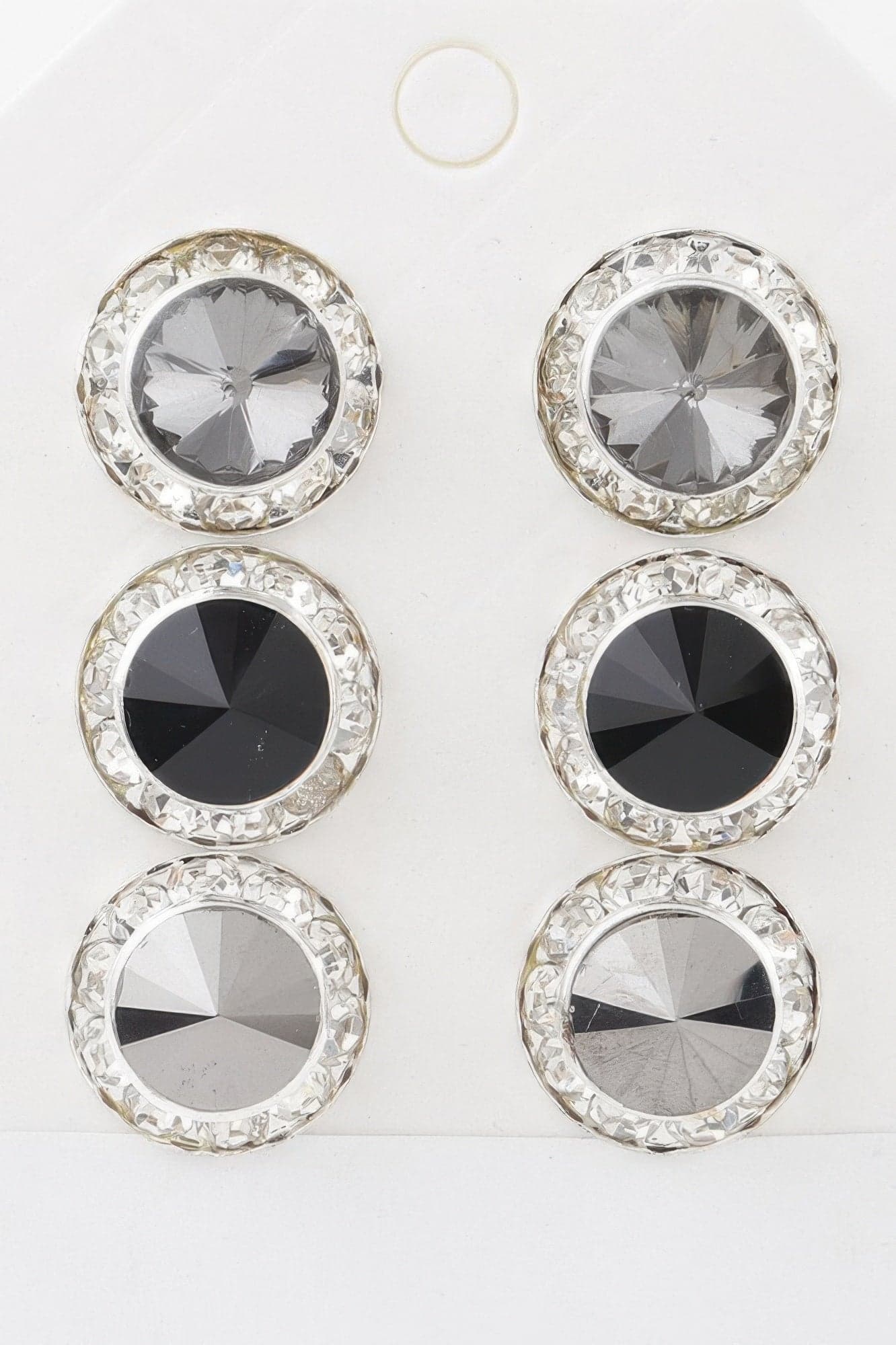 Triple Jeweled Stud Earrings Set - Black Multicolor