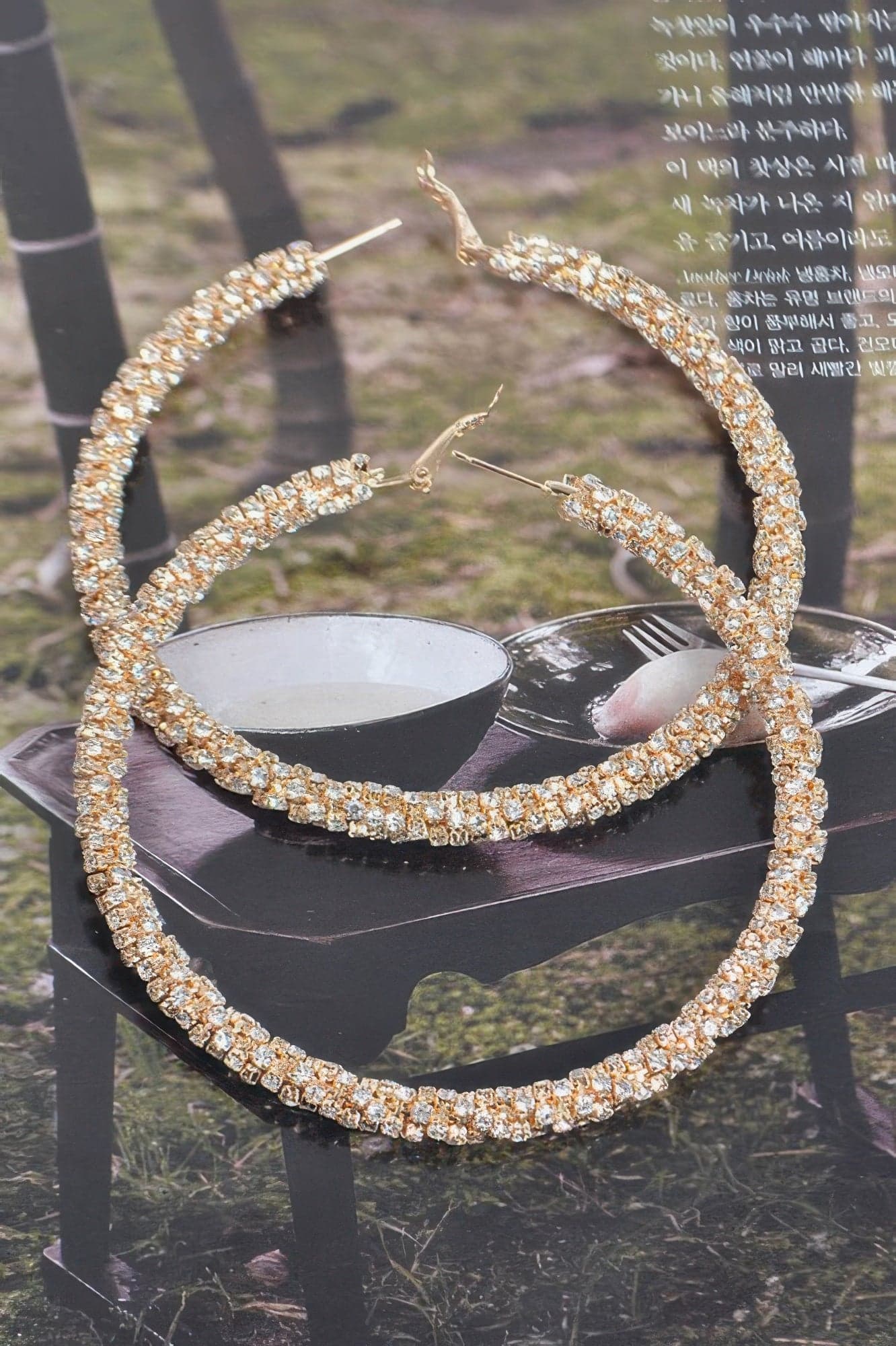 Twisted Rhinestone 80mm Hoop Earrings - Silver