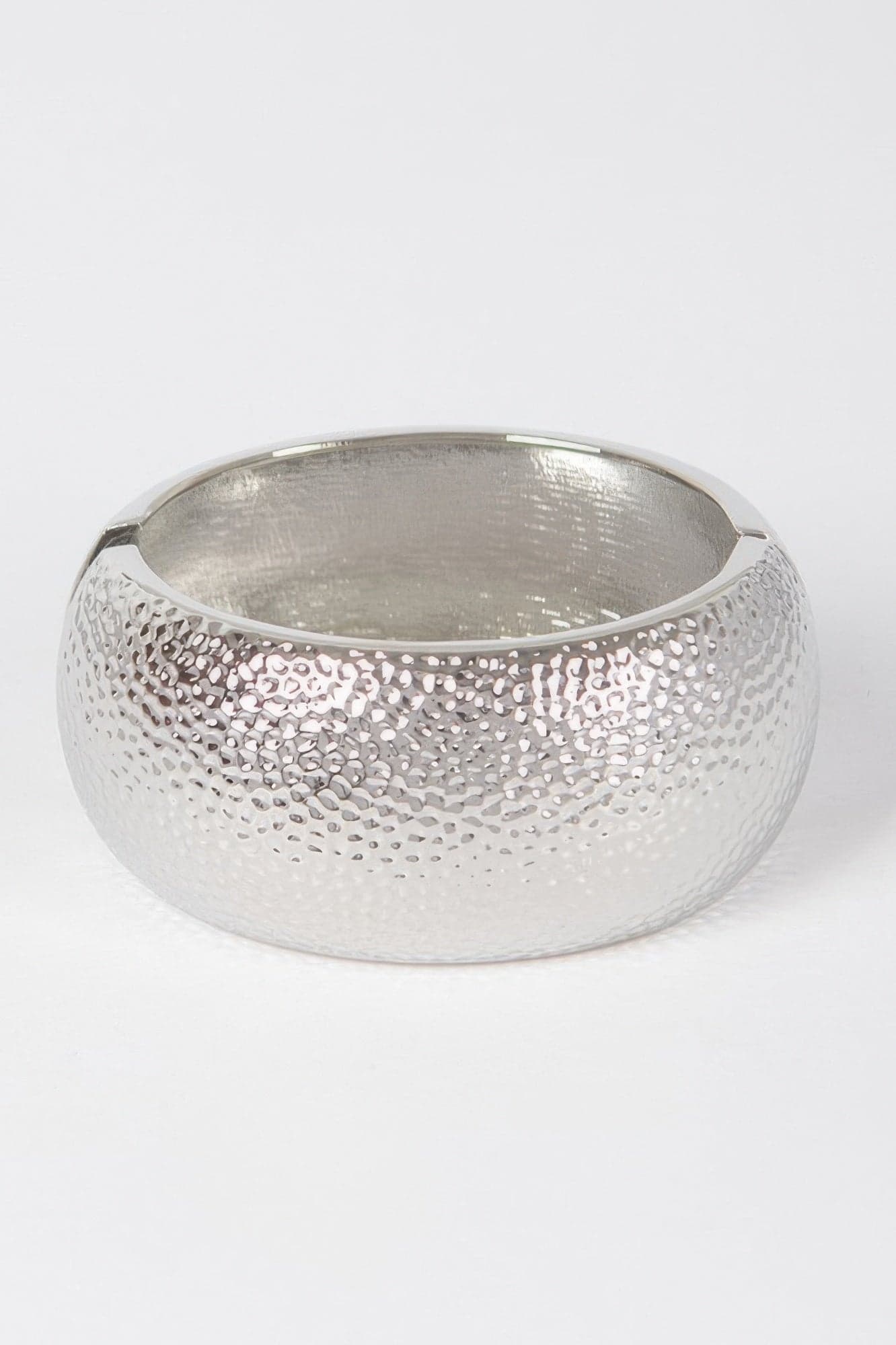 Textured Metal Bangle Bracelet - Silver - Thumbnail 2