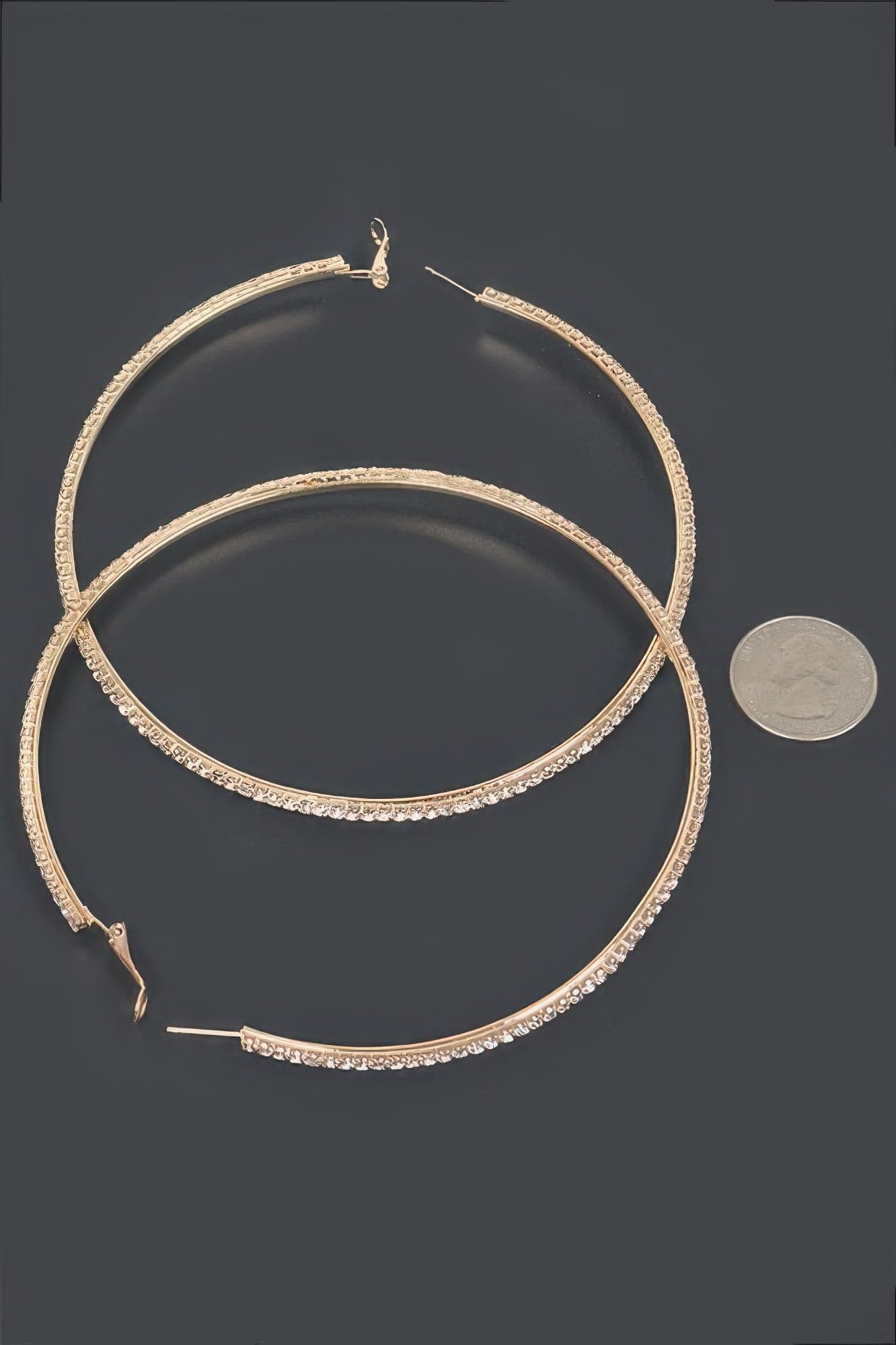 10cm Double Rhinestone Hoop Earrings - Gold - Thumbnail 4