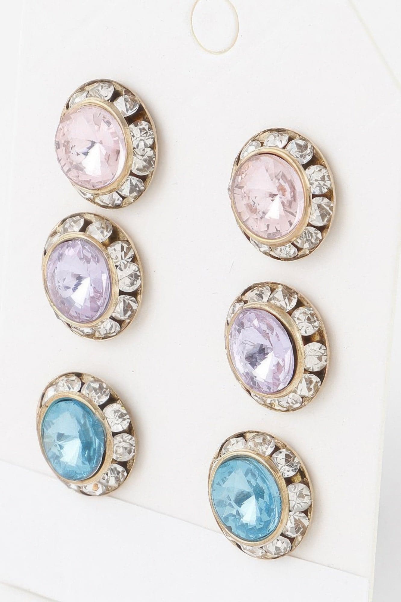 Multi Jeweled Stud Earrings Set - Ab - Thumbnail 3