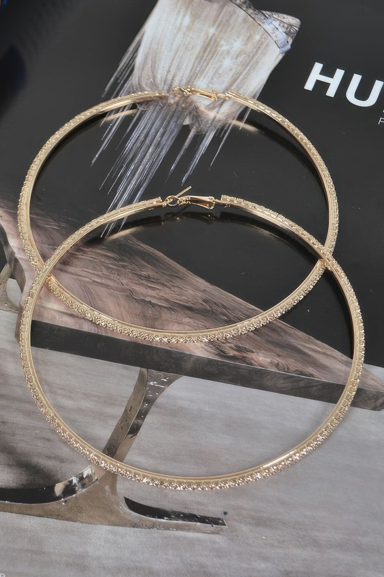10cm Double Rhinestone Hoop Earrings - Silver - Thumbnail 3
