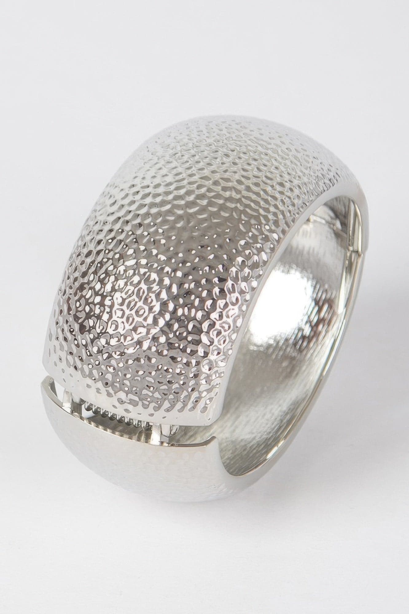 Textured Metal Bangle Bracelet - Silver