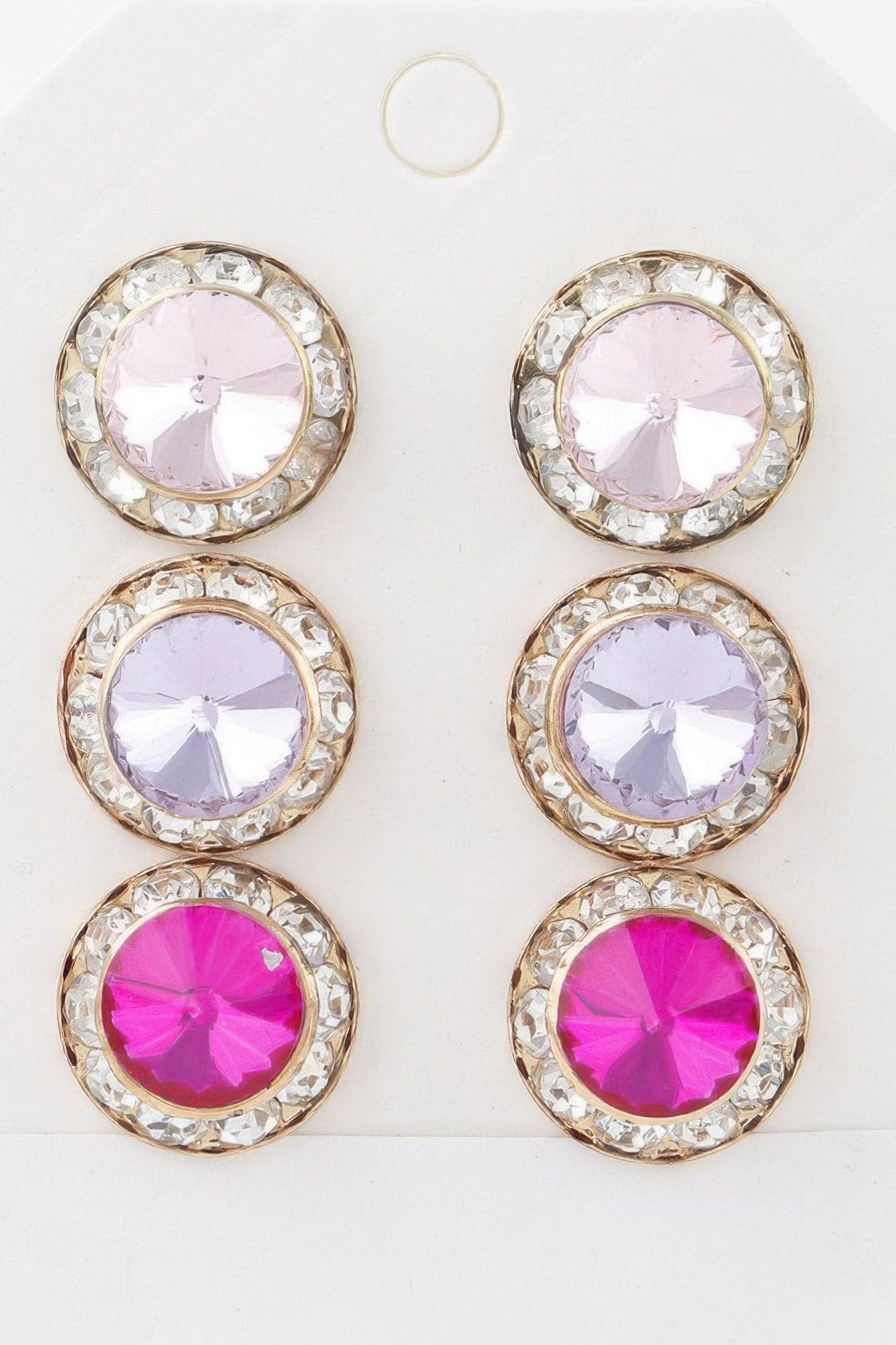 Triple Jeweled Stud Earrings Set - Multicolor - Thumbnail 3