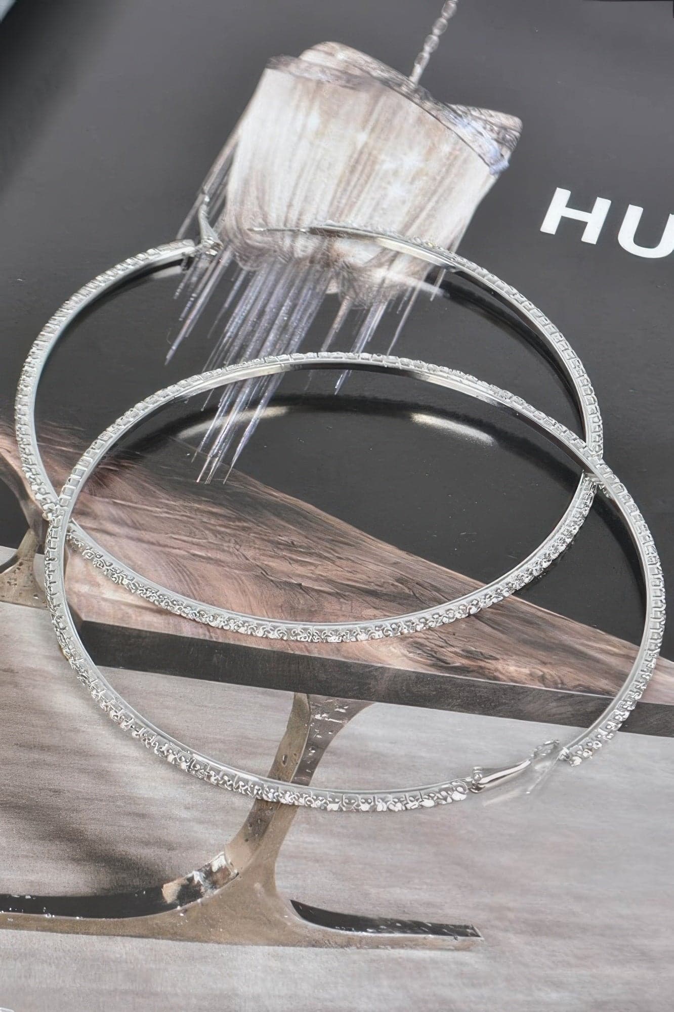 10cm Double Rhinestone Hoop Earrings - Gold - Thumbnail 2