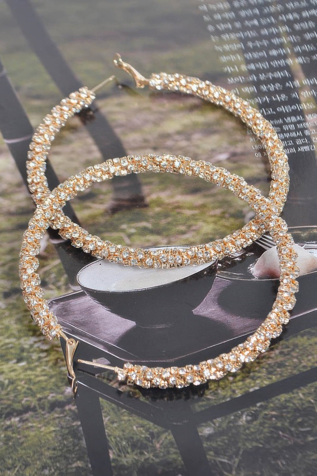 Twisted Rhinestone 80mm Hoop Earrings - Silver - Thumbnail 2