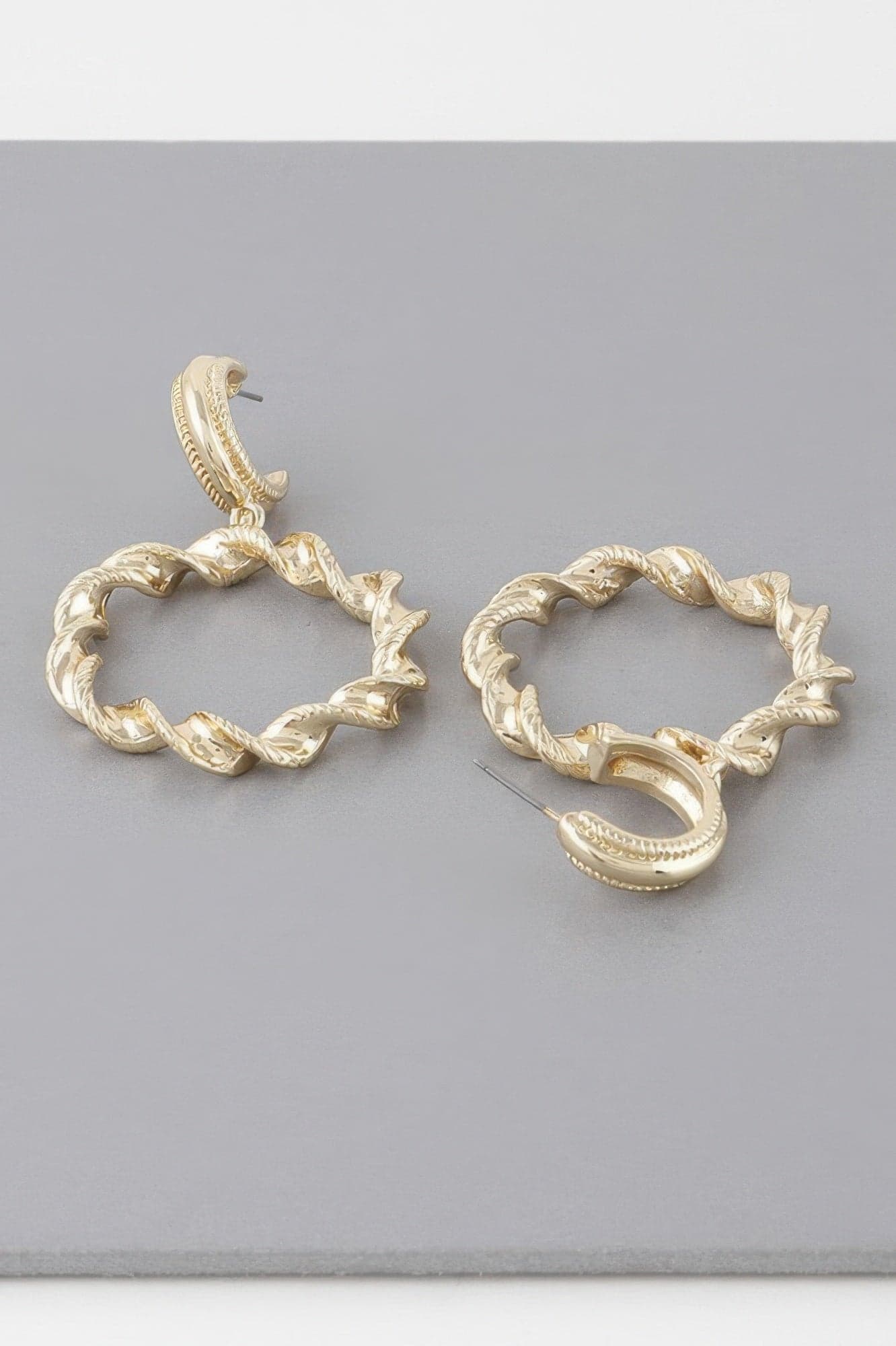 Twisted Hoop Drop Earrings - Gold - Thumbnail 2